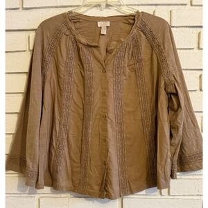 LOGO Lavish By Lori Goldstein Lace Oversized Top Sz Small Boho Lagenlook